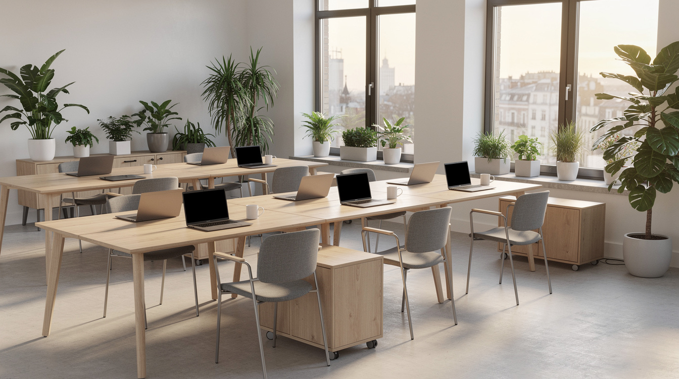 Modern research office interior with desks and plants